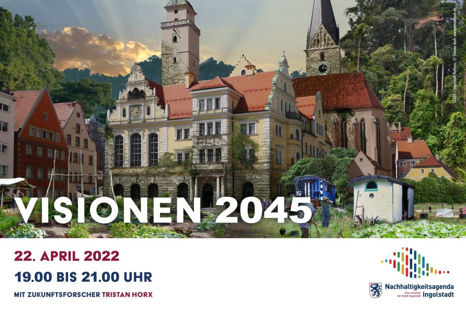 Titelbild Visionen 2045 mit begrüntem Rathaus und Urban Gardening am Rathausplatz